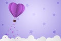 Paper Style love of valentine day violet pantone , balloon flying over cloud with heart float on the sky, couple honeymoon or gay Royalty Free Stock Photo