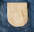 Paper tag on blue denim jeans pocket Royalty Free Stock Photo