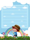 Paper template with boy watering plants in background