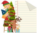 Paper template with kids decorating christmas tree