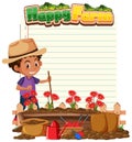 Paper template wtih boy planting flowers in the garden