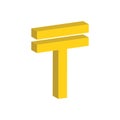 Paper Tenge icon. .Tenge sign. 3D isometric vector ICON