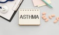 text ASTHMA on a table with stethoscope. Medicina Royalty Free Stock Photo