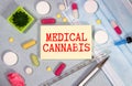 Paper with text MEDICAL CANNABIS on table with stethoscope