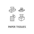 Paper Tissues Black Thin Line Icons Set. Vector