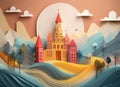 paper tole effect three-dimensional fairytale castle craft work Royalty Free Stock Photo