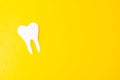 Paper tooth on a yellow background. Place for text. From above Royalty Free Stock Photo