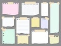 Paper torn page notes. Blank notepad pages with adhesive tape pieces vector illustration Royalty Free Stock Photo