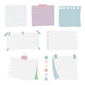 Paper torn page notes. Papers of different size glued to wall with tape. Vector Royalty Free Stock Photo