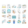 paper towel roll kitchen icons set vector