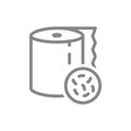 Paper towels and bacteria line icon. Paper roll, napkins, remove dirt symbol