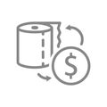 Paper towels and coin, money line icon. Paper roll, payment for goods, HoReCa goods products