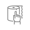 Paper towels and hand cursor line icon. Paper roll, napkin, online shopping, HoReCa products symbol