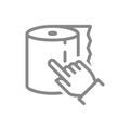 Paper towels and hand cursor line icon. Paper roll, online shopping, HoReCa products symbol Royalty Free Stock Photo