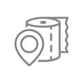 Paper towels and location sign line icon. Paper roll, bathroom, toilet, cleaning products