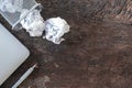 Paper trash. crumple paper falling to the recycling bin, Was thrown to metal basket bin, Overflowing waste paper in office garbage Royalty Free Stock Photo