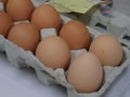 Tray of native brown eggs produced in a local farm