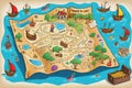 Paper treasure map lagoon hidden gold