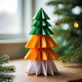 Paper tree with green and orange leaves Royalty Free Stock Photo