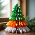 Paper tree with green white and orange leaves Royalty Free Stock Photo