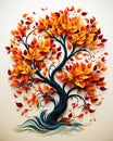 Paper Tree Leaves Deep Saturated Color Fire Designs Blossoming R