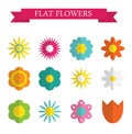 Paper Trendy Flat Flower Set Vector Illustration