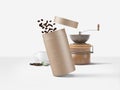 Paper Tube Coffee Package Mockup 3D Rendering on Isolated Background