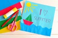 Paper vacation card. Summer camp idea for kids.