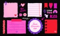 Paper valentine memo notes on stickers. Vector vintage sticky notes and pages with torn edges