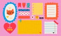 Paper valentine memo notes on stickers. Vector vintage sticky notes and pages with torn edges