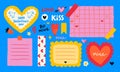 Paper valentine memo notes on stickers. Vector vintage sticky notes and pages with torn edges Royalty Free Stock Photo