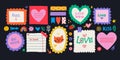 Paper valentine memo notes on stickers. Vector vintage sticky notes and pages with torn edges