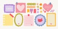 Paper valentine memo notes on stickers. Vector vintage sticky notes and pages with torn edges