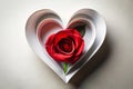 Paper Valentines Heart with Red Rose Flower Inside Royalty Free Stock Photo
