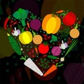 Paper vegetables flat style set in heart on a background. Vector EPS 10