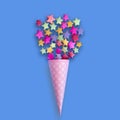 Paper waffle cone with origami stars