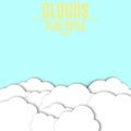 Paper white clouds with shadow. Light blue background for your projects. Empty place for text. Vector illustration in a flat style Royalty Free Stock Photo
