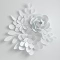 Paper white elegant flowers on white background. Valentine`s day, Easter, Mother`s day, wedding greeting card. 3d render digital