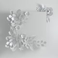 Paper white elegant flowers on white background. Valentine`s day, Easter, Mother`s day, wedding greeting card. 3d render digital