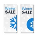 Paper winter sale label, white sticker with blue snowflake