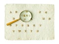 Search CLUE magnifier word and letters on a vintage paper