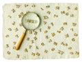 Search WORD magnifier word and letters on a vintage paper Royalty Free Stock Photo