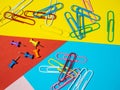 Paper work. Colored paper clips. Work with documents. Stationery Royalty Free Stock Photo