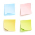 Paper Work Notes Isolated Vector Set. Sticky Note Paper For Noticeboard With Curled Corners Illustration. Colored Sticker Bank Wit