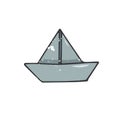 Paperboat illustration drawing shabby style geometric element blue boat water drawing clip art doodle paper ship sea color texture