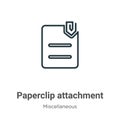 Paperclip attachment outline vector icon. Thin line black paperclip attachment icon, flat vector simple element illustration from