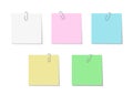 Paperclip with blank color notepaper. Sheet for message or adding more text. Template for memo. Vector illustration