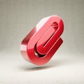 Paperclip icon. Red glossy metallic Paperclip symbol isolated on white concrete background