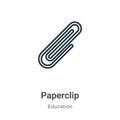 Paperclip outline vector icon. Thin line black paperclip icon, flat vector simple element illustration from editable education Royalty Free Stock Photo