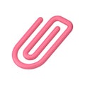Paperclip pink wire clip staple stationery tool for paper document attaching 3d icon vector